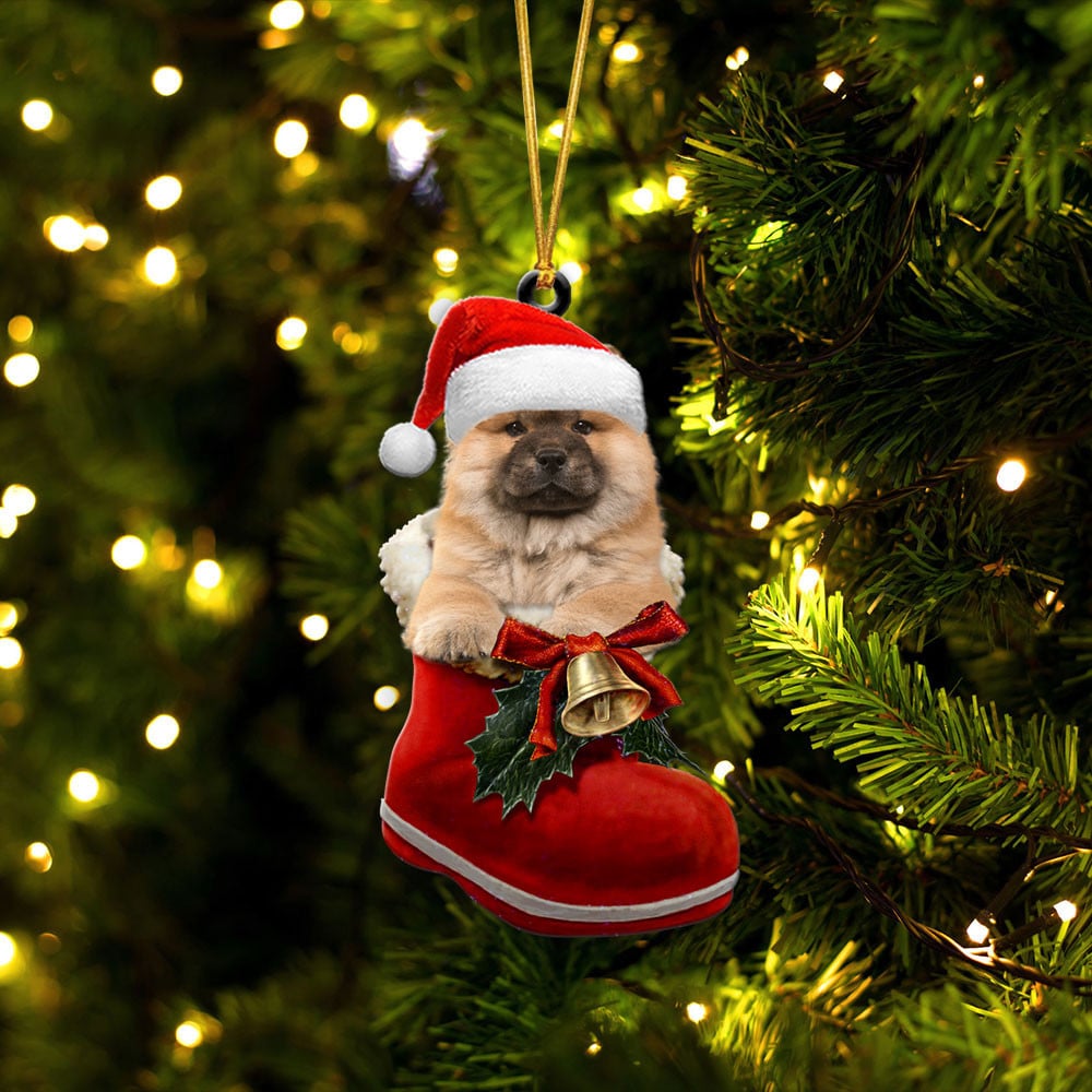 Chow Chow-In Santa Boot Christmas-Two Sided Ornament